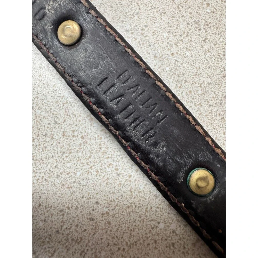 Genuine Hard Embossed Italian Leather VTG Dog Collar 18” with Crowns Accents